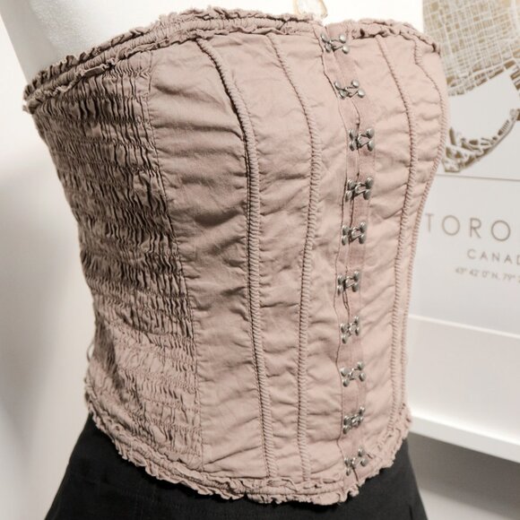 Y2K Apocalyptic Khaki Grunge Hook & Eye Lace Up Back Grommet Tube Top 🪵 H&M - Picture 2 of 9